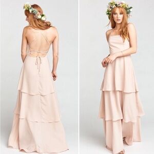 SHOW Me Your Mumu Blush Pink Calypso Ruffle Strappy Bridesmaid Dress Gown Small